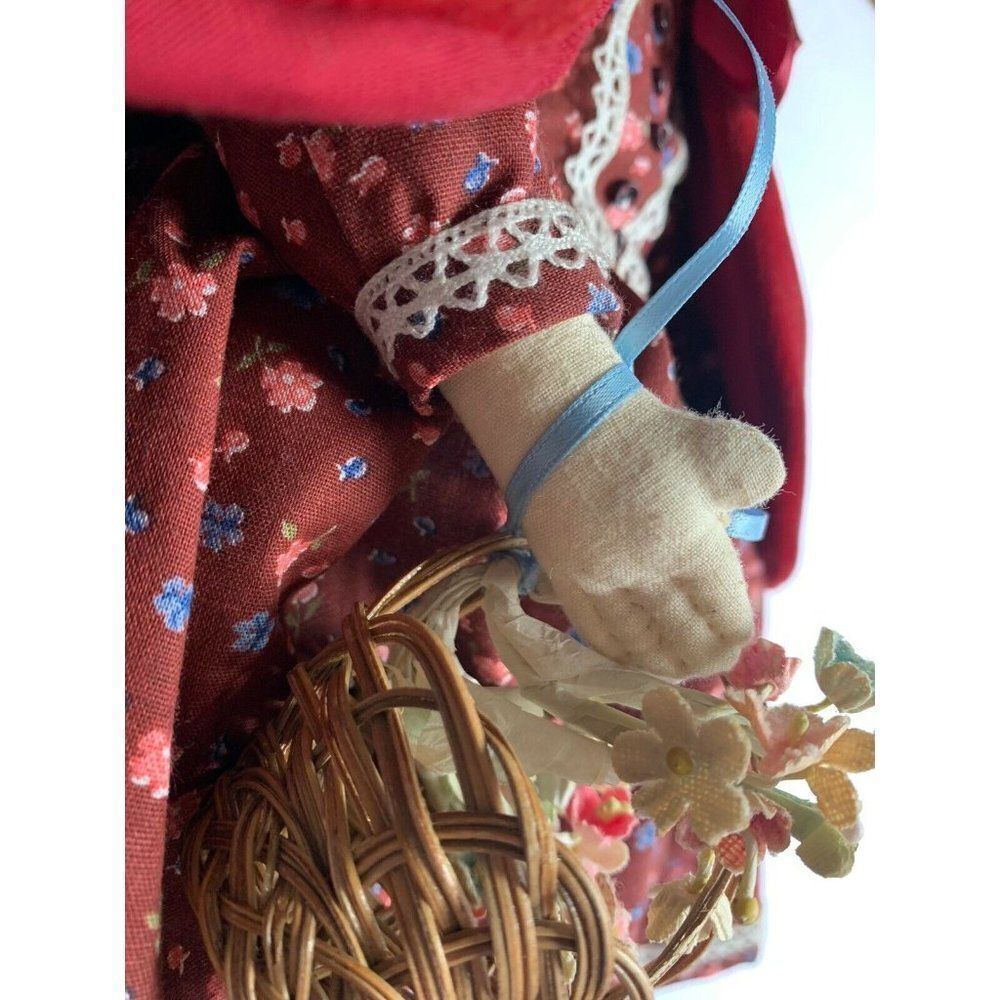 Hand Made Vintage Soft Body Rag Doll 17” Fabric Victorian Petticoat Velvet Red - Picture 7 of 12